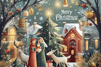 design christmas lighting illustration door hanger, flyer and sings design