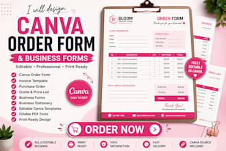 design editable canva order form, fillable PDF and invoice