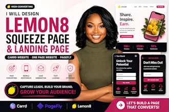 build lemon8 squeeze page, landing page, carrd website, one page website