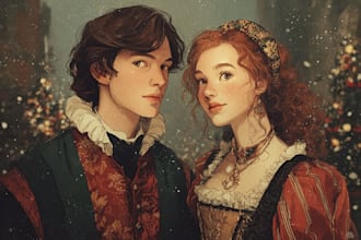 create a cozy winter or christmas couple digital art piece