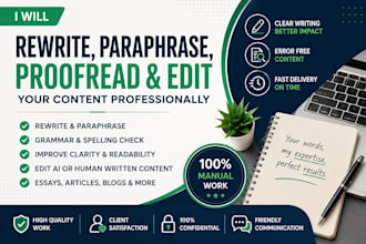 rewrite,  proofread and edit your english content professionally