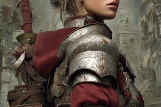 create grimdark sci fi warrior character art inspired by warhammer 40k style