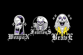 design a dark vintage alien skull skeleton logo with retro tattoo style