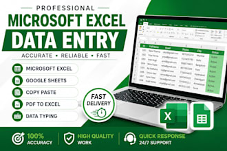 do microsoft excel data entry, formatting, spreadsheet tasks, and PDF to excel