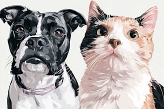 draw custom cartoon pet portraits of dogs cats or any pets