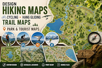 design hiking maps, cycling hang, gliding, trail maps, park and tourist maps