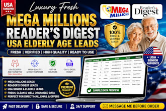 luxury fresh mega millions, readers digest leads, usa elderly age leads