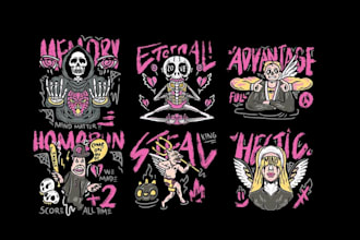 design custom vintage skeleton skull logo for pink streetwear brands