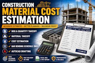 do boq, quantity takeoff, cost estimation, bbs and autocad drafting