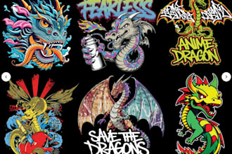 design custom rock spirit rabbit dragon logo illustrator for t shirt design