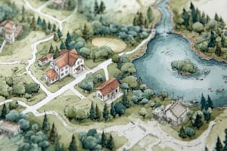 create custom hand drawn map in watercolor style
