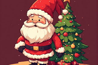 draw a cartoon caricature holiday, winter or christmas card