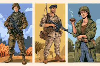 draw military themed character illustrations