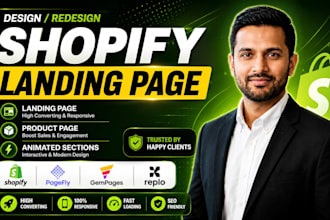 design shopify landing page, product page with pagefly, gempages or replo