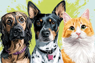 draw custom cartoon pet portraits of dogs cats or any pets