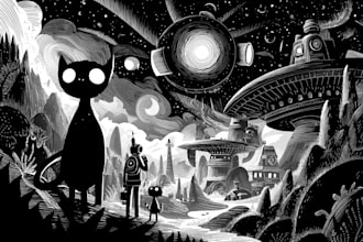 draw simple black and white illustration