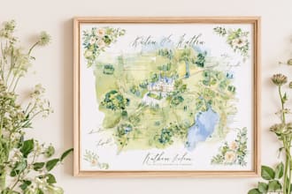design a watercolor map illustration of your city or venue