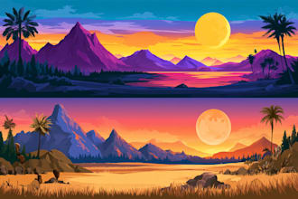 draw a flat vector landscape illustration