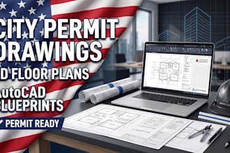draw city permit drawings, 2d floor plans, architectural blueprints in autocad
