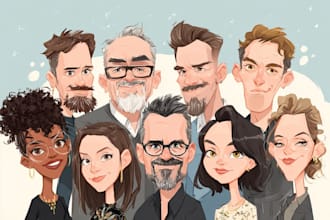 draw group cartoon, caricature based on your photo