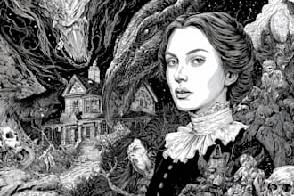 create dark art, metal, gothic illustration