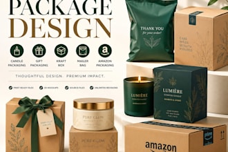 design candle packaging, gift packaging, kraft box, mailer bag, amazon packaging