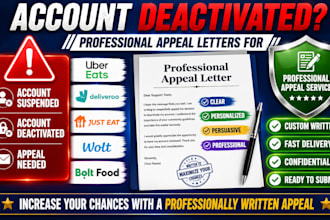 write uber eats deliveroo just eat wolt, bolt food account deactivation appeal