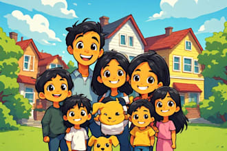 draw yellow cartoon caricature family portrait illustration