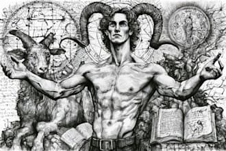 illustrate ink drawing in black and white, pen and ink