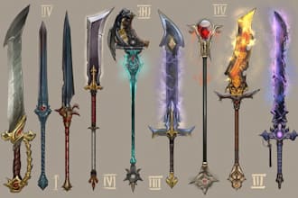 high quality weapon concept art for gaming and more