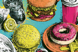draw a illustration of food pop art