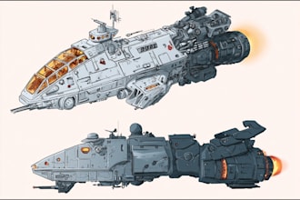 draw spaceship concept art or design a starship or scifi vehicle