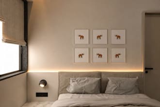 create a detailed modern minimalist bedroom
