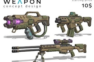 high quality weapon concept art for gaming and more