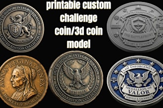 design  custom 3d challenge coin, medallion,  bas relief model for 3d printing