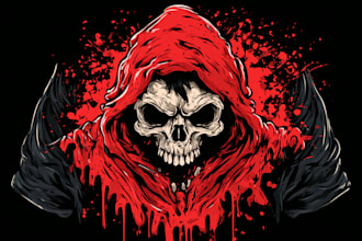 draw dark art,skull,horror illustration for t shirt design