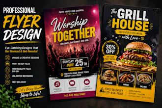 design custom flyer, brochure, poster, event, church and business flyer designs