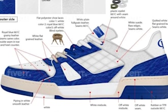 create manufacturer ready shoe tech pack and custom footwear design