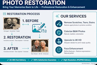restore old damaged photos, fix, colorize in 4k HD