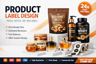 design product label, pouch packaging and bottle label