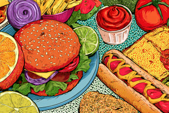 draw a illustration of food pop art