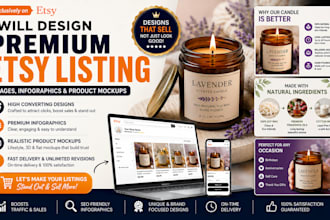 design premium etsy listing images, infographics and product mockups