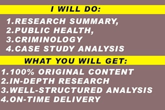 do research summary, public health, criminology and case study analysis