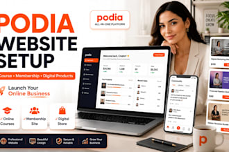 setup online course website, membership site, digital product store with podia