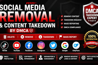 takedown harassing remove copyright mass reports facebook instagram youtube dmca