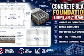 draft concrete slab foundation and rebar layout drawings