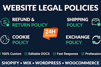 write refund policy, return policy, shipping and cookie policy, exchange policy