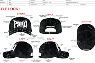 create factory ready cap tech packs for snapback, trucker and bucket hats