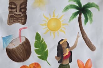 draw vintage hawaii elements