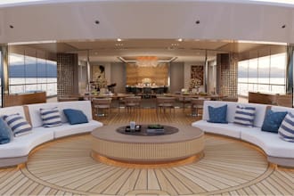 create luxury superyacht,seamless indoor outdoor integration,naval design render